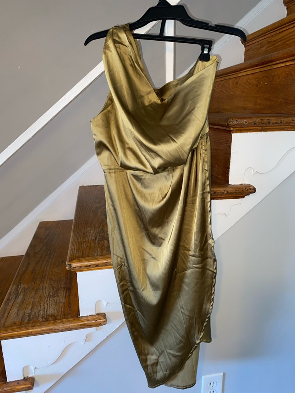 Gold One-Shoulder Satin Dress Size Large